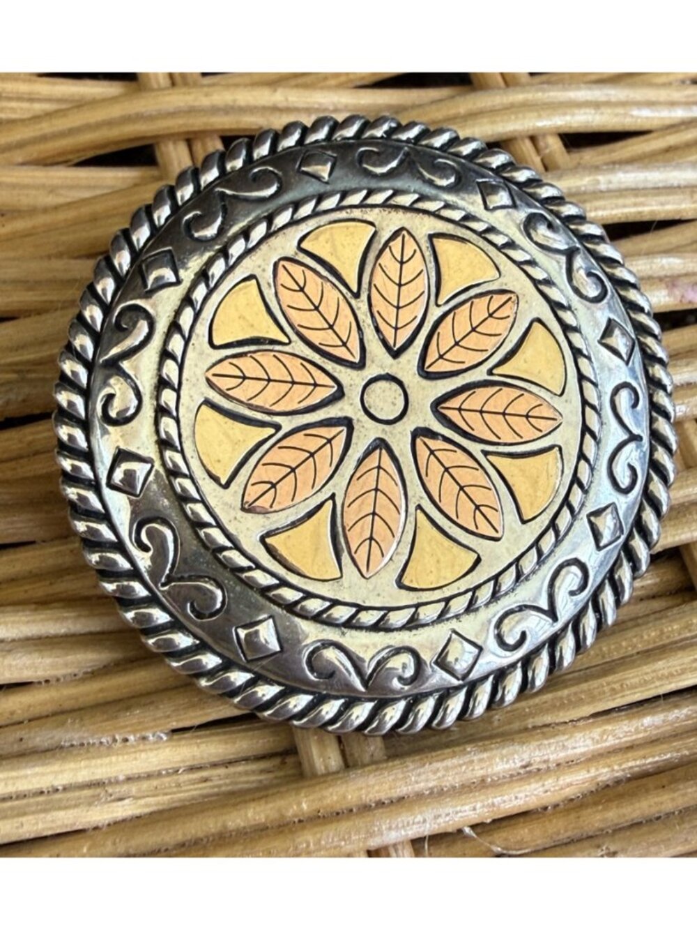 Vintage 90's Carolyn Pollack Relios Southwestern Medallion Pendant 14K Sterling - Picture 11 of 12